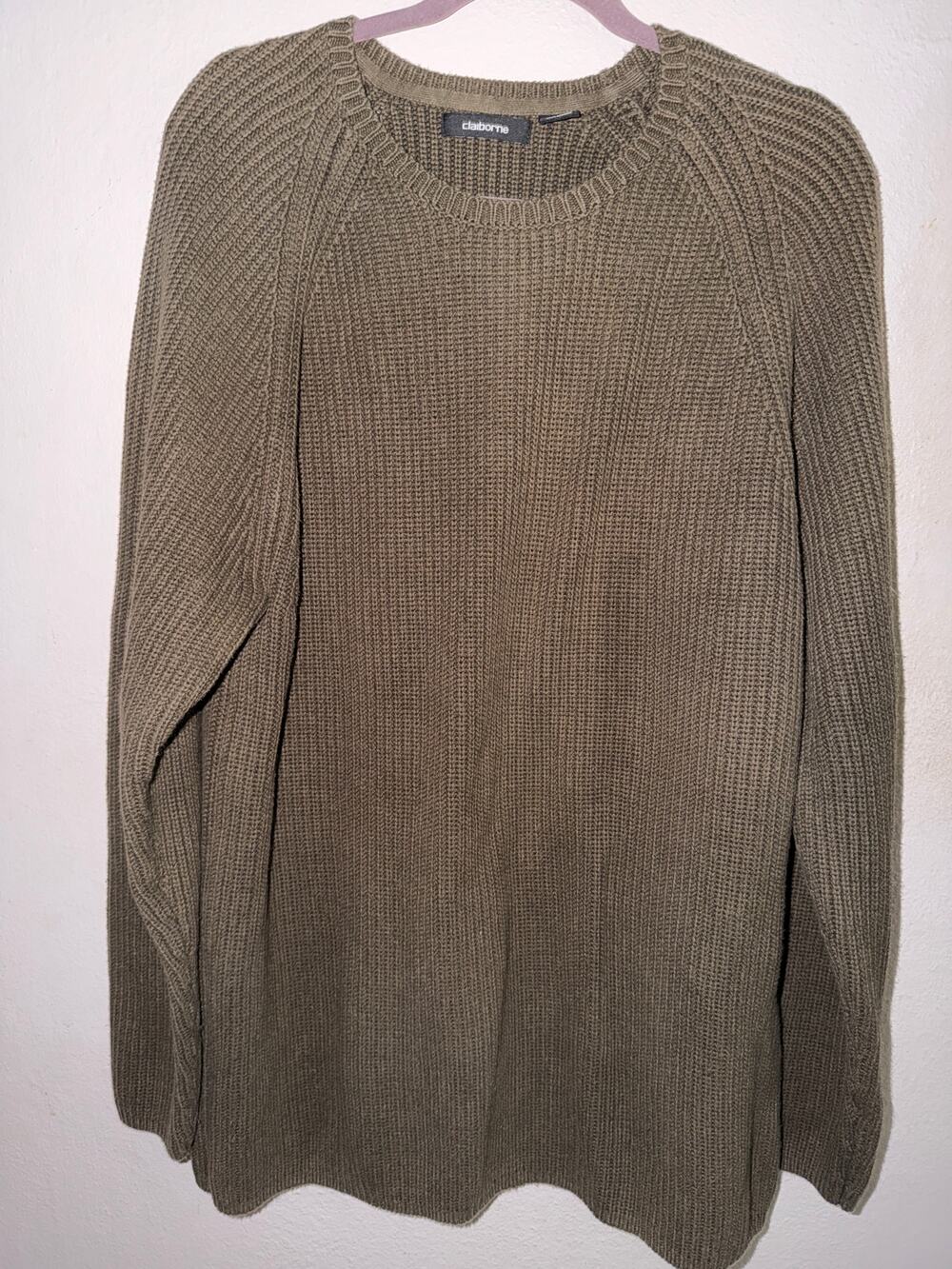 Claiborne Men’s Ribbed Knit Crewneck Sweater XXL Olive Green